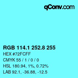Color code: RGB 114.1 252.8 255 | qconv.com