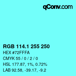 カラーコード: RGB 114.1 255 250 | qconv.com