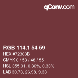 カラーコード: RGB 114.1 54 59 | qconv.com