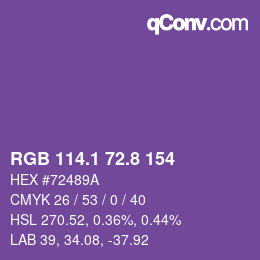 カラーコード: RGB 114.1 72.8 154 | qconv.com