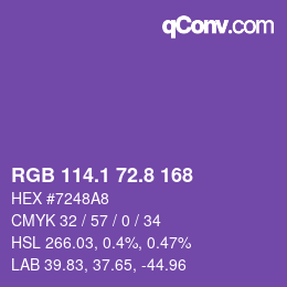 カラーコード: RGB 114.1 72.8 168 | qconv.com