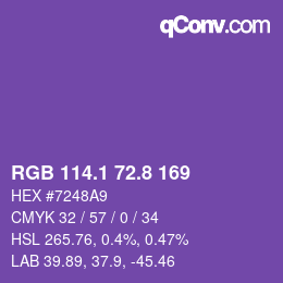 カラーコード: RGB 114.1 72.8 169 | qconv.com