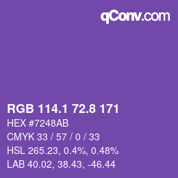 カラーコード: RGB 114.1 72.8 171 | qconv.com
