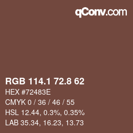 Color code: RGB 114.1 72.8 62 | qconv.com