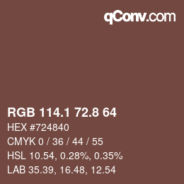 Color code: RGB 114.1 72.8 64 | qconv.com