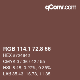 Código de color: RGB 114.1 72.8 66 | qconv.com