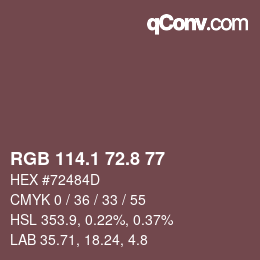 Farbcode: RGB 114.1 72.8 77 | qconv.com