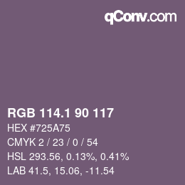 カラーコード: RGB 114.1 90 117 | qconv.com