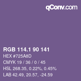 カラーコード: RGB 114.1 90 141 | qconv.com