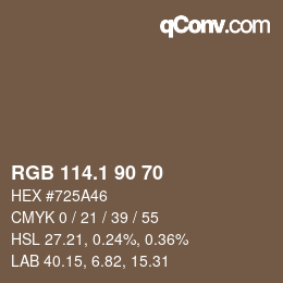 カラーコード: RGB 114.1 90 70 | qconv.com