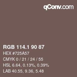 カラーコード: RGB 114.1 90 87 | qconv.com