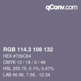 カラーコード: RGB 114.3 108 132 | qconv.com