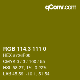 カラーコード: RGB 114.3 111 0 | qconv.com