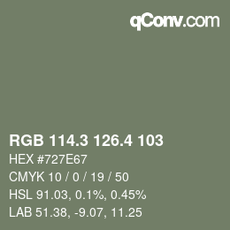 カラーコード: RGB 114.3 126.4 103 | qconv.com