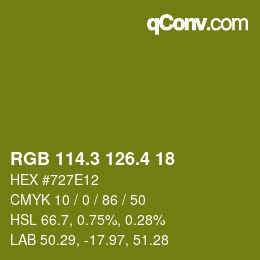 カラーコード: RGB 114.3 126.4 18 | qconv.com
