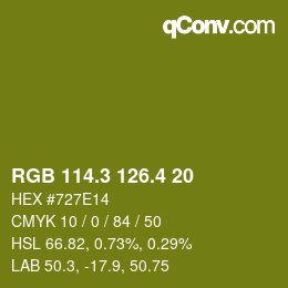 カラーコード: RGB 114.3 126.4 20 | qconv.com