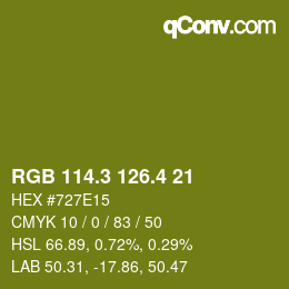 カラーコード: RGB 114.3 126.4 21 | qconv.com