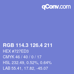 カラーコード: RGB 114.3 126.4 211 | qconv.com