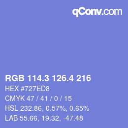 カラーコード: RGB 114.3 126.4 216 | qconv.com