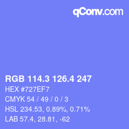 カラーコード: RGB 114.3 126.4 247 | qconv.com