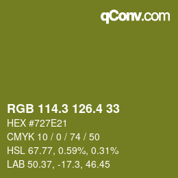 カラーコード: RGB 114.3 126.4 33 | qconv.com