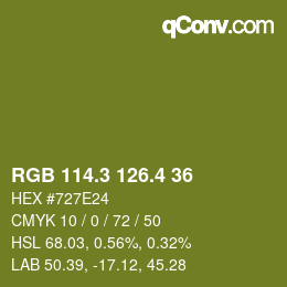 カラーコード: RGB 114.3 126.4 36 | qconv.com