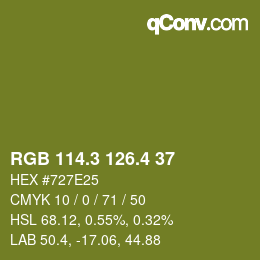 カラーコード: RGB 114.3 126.4 37 | qconv.com
