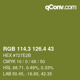 カラーコード: RGB 114.3 126.4 43 | qconv.com