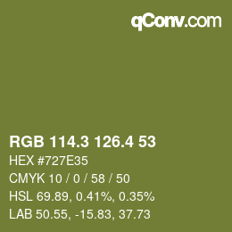 カラーコード: RGB 114.3 126.4 53 | qconv.com