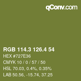 カラーコード: RGB 114.3 126.4 54 | qconv.com