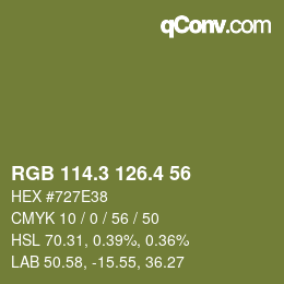 カラーコード: RGB 114.3 126.4 56 | qconv.com
