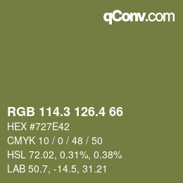 カラーコード: RGB 114.3 126.4 66 | qconv.com
