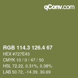 カラーコード: RGB 114.3 126.4 67 | qconv.com