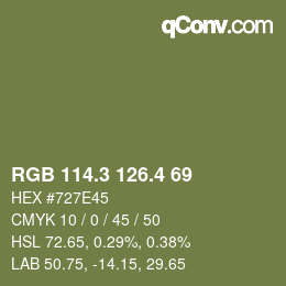 カラーコード: RGB 114.3 126.4 69 | qconv.com