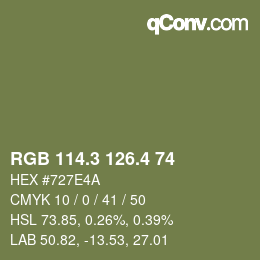 カラーコード: RGB 114.3 126.4 74 | qconv.com
