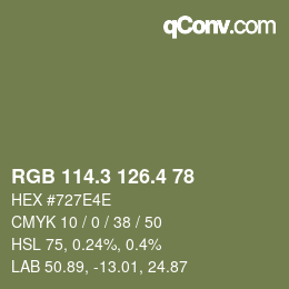 カラーコード: RGB 114.3 126.4 78 | qconv.com