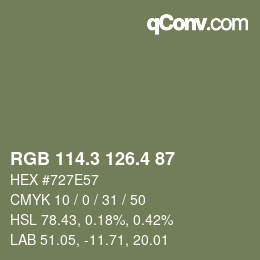 カラーコード: RGB 114.3 126.4 87 | qconv.com
