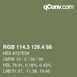 カラーコード: RGB 114.3 126.4 88 | qconv.com