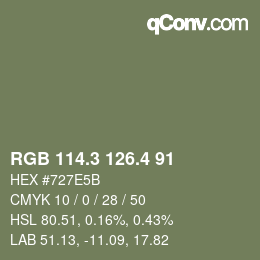 カラーコード: RGB 114.3 126.4 91 | qconv.com
