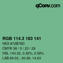 カラーコード: RGB 114.3 183 141 | qconv.com