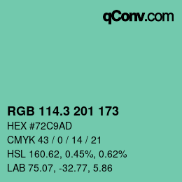 カラーコード: RGB 114.3 201 173 | qconv.com