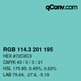 カラーコード: RGB 114.3 201 195 | qconv.com