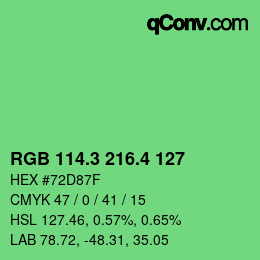 カラーコード: RGB 114.3 216.4 127 | qconv.com