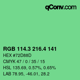 カラーコード: RGB 114.3 216.4 141 | qconv.com