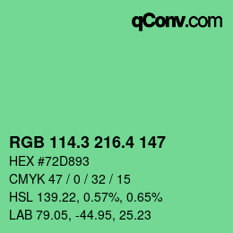 カラーコード: RGB 114.3 216.4 147 | qconv.com