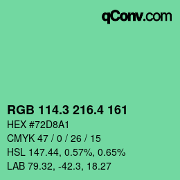 カラーコード: RGB 114.3 216.4 161 | qconv.com