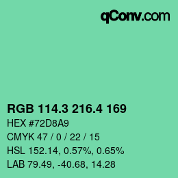 カラーコード: RGB 114.3 216.4 169 | qconv.com