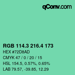 カラーコード: RGB 114.3 216.4 173 | qconv.com