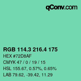 カラーコード: RGB 114.3 216.4 175 | qconv.com