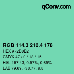 カラーコード: RGB 114.3 216.4 178 | qconv.com